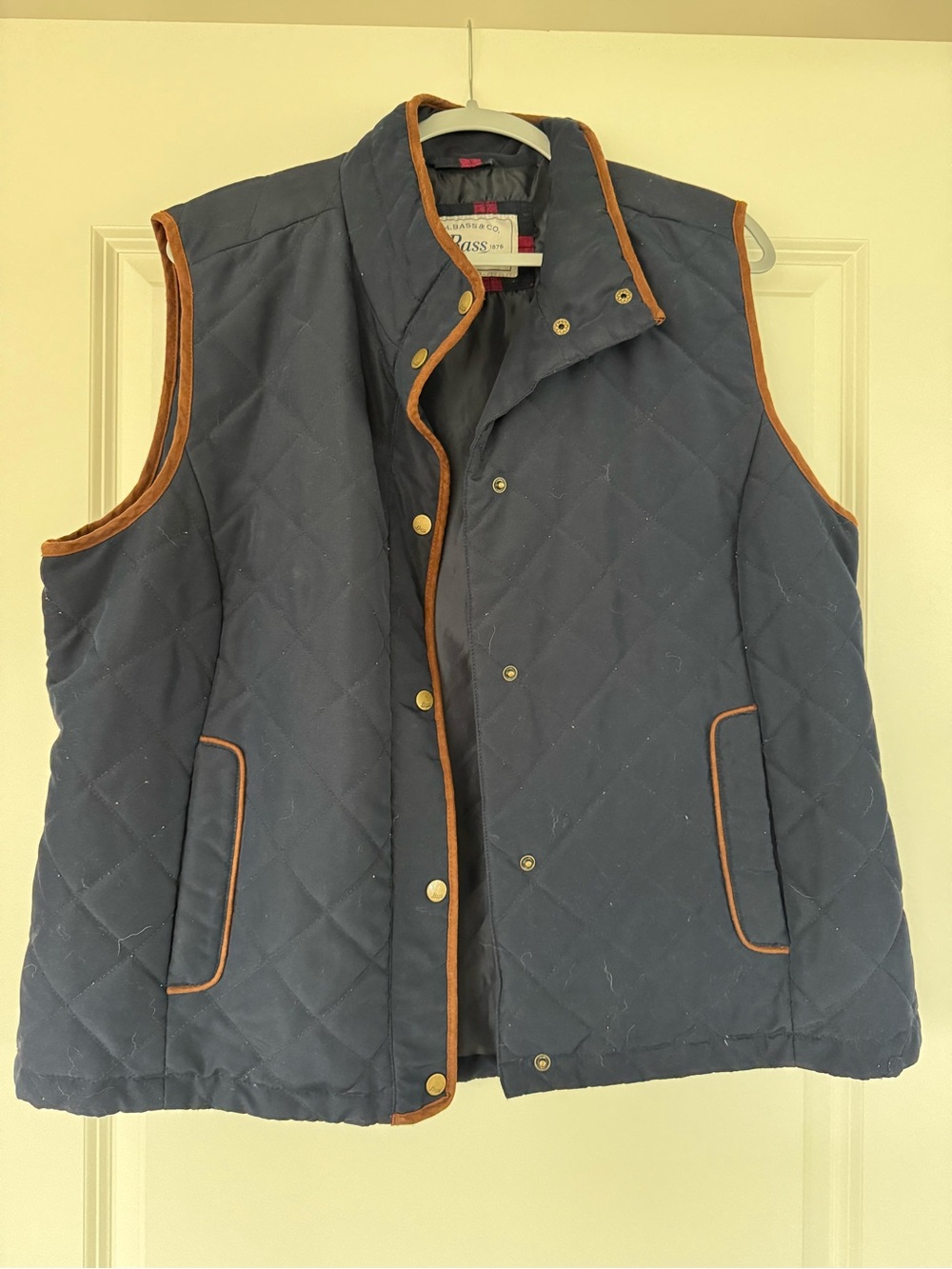 Quilted Navy Vest with Brown Trim - Classic Women's Outerwear